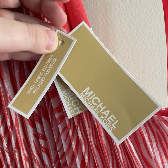 Michael Kors L Pink Zebra Print Sleeveless Chain Detail Pleated Halter Top NWT - Picture 9 of 13